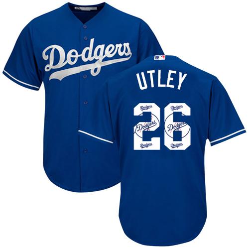 Dodgers #26 Chase Utley Blue Team Logo Fashion Stitched MLB Jersey